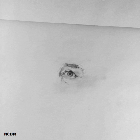 Animation of a graphite drawing of an eye being erased